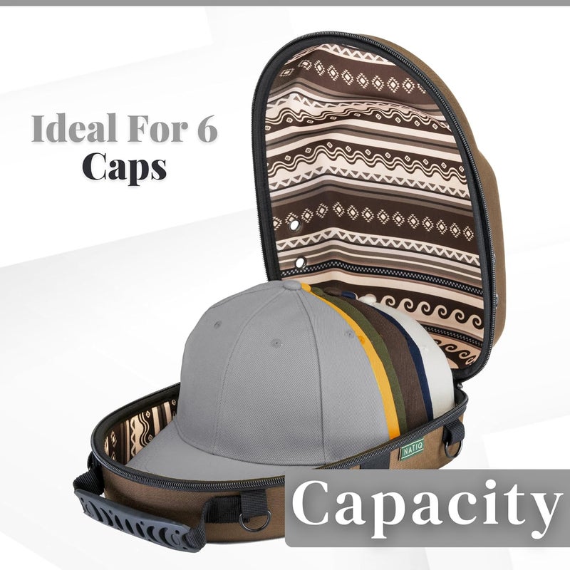 NATIQ Hat Travel Case for Baseball Caps – Hard Shell EVA, Fits 6 Caps, Water-Resistant & Crushproof, Carry Handle + Carabiner – Cap Carrier & Storage – Ethnic - Image 4